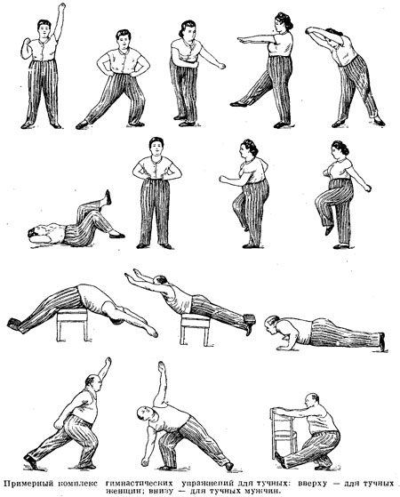 Примерный комплекс гимнастических упражнений для тучных